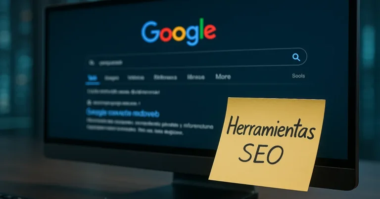 Pantalla de ordenador con nota adhesiva sobre herramientas