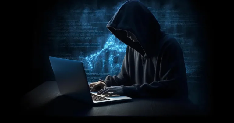 Fondo oscuro con símbolo de amenaza SEO negativa